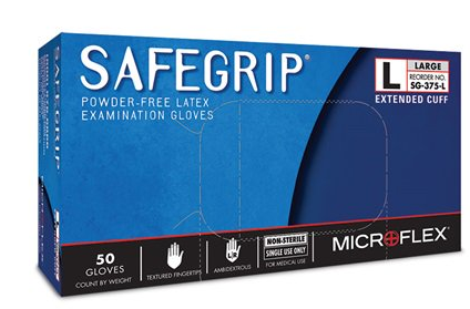 Large Safegrip® Powder-Free Latex Gloves, 50/Pk, 10Pk/Cs