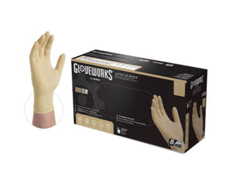Gloves, Gloveworks Ivory Latex, Powder-Free Industrial Grade, 8 mil, Medium, 100/PK, ILHD