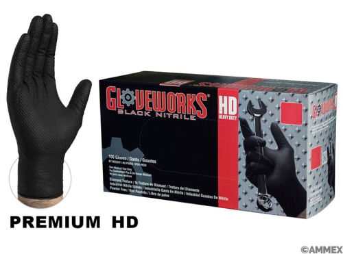 Glove, Nitrile, Black, Heavy-duty Industrial Grade, Medium (M), 100 Gloves/PK, Ammex Corporation, GWBN44100