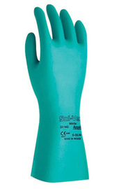 Gloves, Sol-Vex, Heavy-Duty, 13 in. Long, 11 mil Nitrile Chemical Resistant with Sandpatch Grip Finish and Straight Cuff, Green, Size 10, EA=1 Pair