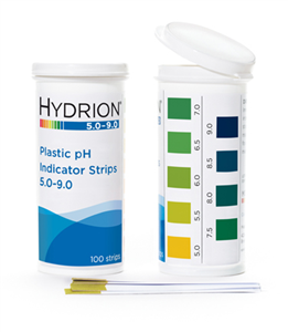 HYDRION Plastic pH Strips, 5.0-9.0 pH, 2-3/4 in. x 1/4 in., Packaged in Flip-Top Vial, 100/Vial, NOT SUITABLE FOR WATER