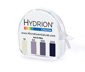 HYDRION Micro Chlorine Test Papers, 10-200ppm, Dispenser with 15 ft. x 5/32 in. Roll, Approximately 200 Tests/Kit, Refill Roll and Color Chart Included