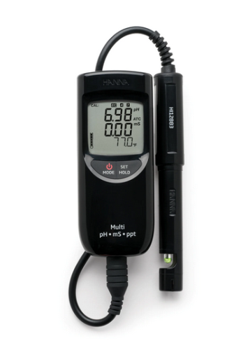 Multiparameter Meter, Waterproof pH/EC/TDS/Temperature (High Range EC) and 3-1 Electrode, Hanna Instruments, HI991301