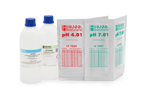 pH Calibration Bundle, pH 4 & 7 (5 Sachets EA) plus Cleaning and Storage Solutions (230 mL EA), HI547-11PB