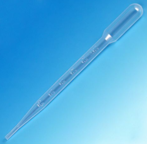 Transfer Pipet, 7.0 mL, Large Bulb, Graduated to 3 mL, 155 mm, STERILE, Individually Wrapped, 100/PK or 4 PKs/CS, Globe Scientific, 135038