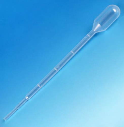 Transfer Pipet, 3.0 mL, Small Bulb, Graduated to 1 mL, 140 mm, STERILE, Individually Wrapped, 100/Bag, Globe Scientific, 137135-100