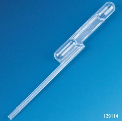 Transfer Pipet, Exact Volume, 100 microliters, (0.10 mL), 83 mm Long, 5000/CS (in 10 Bags of 500), Globe Scientific, 139114