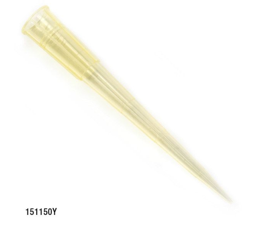 Certified Pipette Tips, 1-200 microliters, Universal, Yellow, 54 mm, Bulk-in-Bag, 151150Y