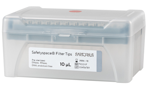 Micropipette Tips, Safety-Space, Filtered, 10 microliters, Sterile, Racked, 960/PK, Sartorius, 790011F