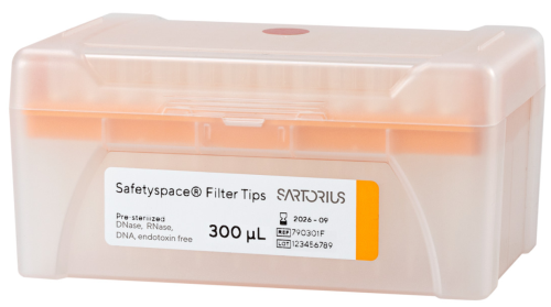 Micropipette Tips, Safety-Space, Filtered, 300 microliters, Sterile, Racked, 960/PK, Sartorius, 790301F