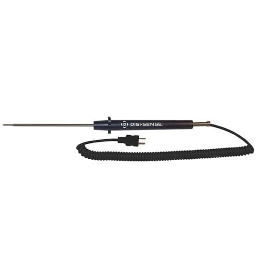 Digi-Sense Type-J, Standard Probe, Mini-Connector, 5 in. L, .093 Diameter Tip, Grounded, 5 ft Coil Cord