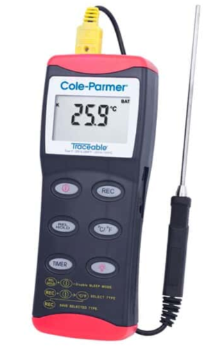 Traceable Thermocouple Thermometer, Type K, Extended Range, Memory, Cole-Parmer, 91210-05