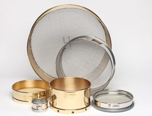 Sieve, 8 in. Diameter, Full Height, Brass Frame with Stainless Steel Mesh and Backing Cloth, US # 500, W.S. Tyler, 4909