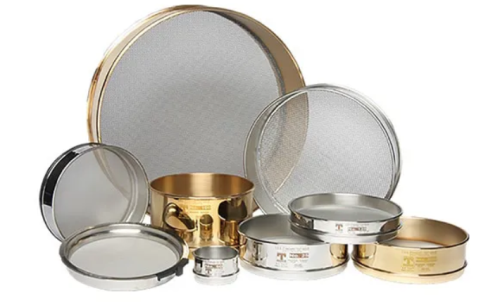 Sieve, Brass Frame, Stainless Steel Cloth, # 12 Mesh, Full Height, 8 in. Diameter, W.S. Tyler, 4863S