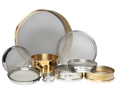 Sieve, 12 in. Diameter, Brass Frame, Stainless Steel Cloth, No. 325, Full Height, 45 micro (0.0018 in.) Openings, WS Tyler, 7016