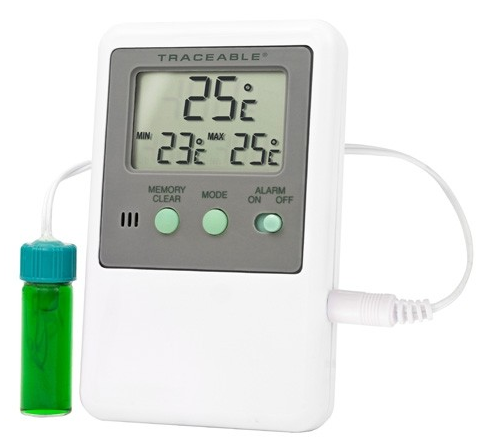 Traceable Refrigerator/Freezer Thermometer, Range is 58 to 158 F and 50 to 70 C, Resolution of 1 Accuracy of 1 C Size is 2-3/4 x 4-1/4 x 3/4 inches , Weight is 4 ounce, Antylia, 4527