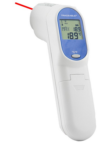 Traceable Infrared Thermometer Gun, Range is -76 to 932 degrees F and -60 to 500 degrees C, Antylia, 4470
