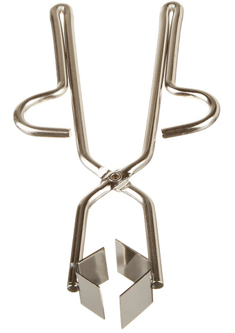 Flask Tongs, with V-jaws, Stainless Steel, 1/4 in. (6 mm) Wire Size, 9 in. (229 mm) Length, Max. opening: 1-7/8 in. (48 mm)