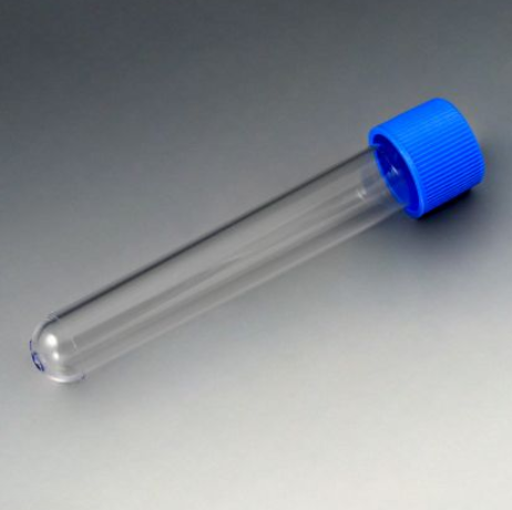 Test Tube with Attached Blue Screw Cap, 16 x 100 mm (10 mL), Polystrene, Globe Scientific, 6150