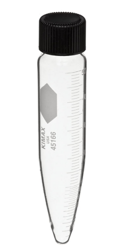 Centrifuge Tubes, KIMAX, Graduated, Glass, with Black Phenolic, Rubber-Lined Cap, Reusable, 15 mL, DWK, 45166-15