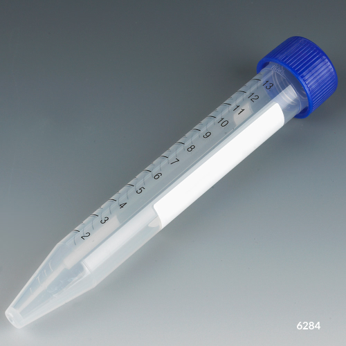 Centrifuge Tube, 15mL, Separate Blue Flat Top Screw Cap, PP, Printed Graduations, 500/Cs