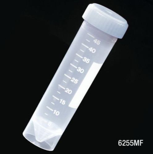 Polypropylene Self-Standing Centrifuge Tube with Separate Natural High Density Polyethylene Screw Cap, Metal Free, Printed Graduation, Conical Bottom, 50 mL Capacity, 500/CS, Globe Scientific, 6255MF