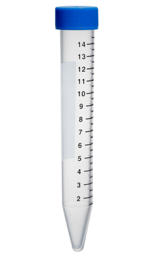 Centrifuge Tubes, 15 mL Polypropylene, Flat Screw Cap, 500/CS (20 Eco-Plastic Racks of 25 Tubes in Sterile Bags), MTC Bio, C2607