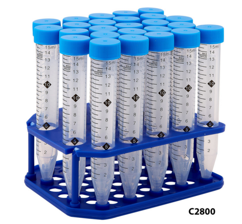 Centrifuge Tubes, ProSeries, 15 mL, Sterile, Hi-Viz Graduations, Polypropylene with High-Density Polyethylene Screw Caps, Eco-Plastic Racks of 25 in Resealable Bags, 500/CS, MTC Bio, C2800