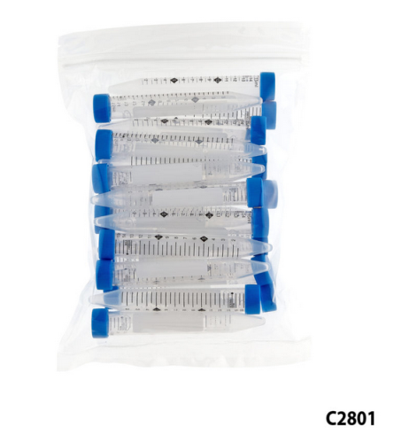 Centrifuge Tubes, ProSeries, 15 mL, Sterile, Hi-Viz Graduations, Polypropylene with High-Density Polyethylene Screw Caps, Resealable Bags of 25, 500/CS, MTC Bio, C2801