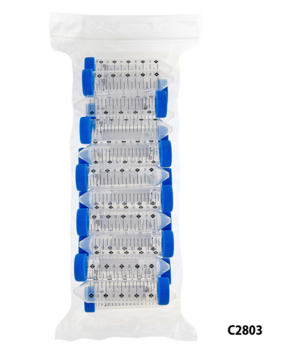 Centrifuge Tubes, ProSeries, 50 mL, Sterile, Hi-Viz Graduations, Polypropylene with High-Density Polyethylene Screw Caps, Resealable Bags of 25, 500/CS, MTC Bio, C2803