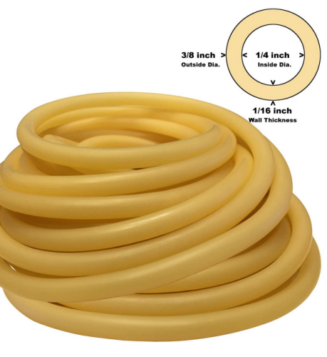 Rubber Tubing, Latex, Amber, 1/4 in. I.D. x 1/16 in. Wall, Primeline, 120XA