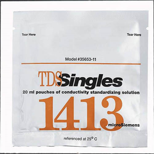 Conductivity Calibration Pouches, 1413uS, All Calibration Solutions Have a Certificate of Analysis Available, Cole-Parmer Instrument Company, WD-35653-11