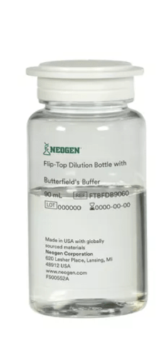Butterfields Dilution Bottle, Flip-Top, 99 mm, STERILE, 60/CS, Neogen, 700002322