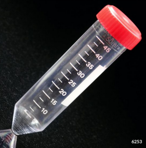 Centrifuge Tube, 50 mL, with Separate Red Screw Cap, Polystyrene, Printed Graduations, Non-Sterile, 500/CS, Globe Scientific, 6253