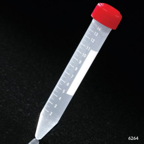 Centrifuge Tube, 15 mL, with Separate Red Screw Cap, Polypropylene, Printed Graduations, Non-Sterile, 500/CS, Globe Scientific, 6264