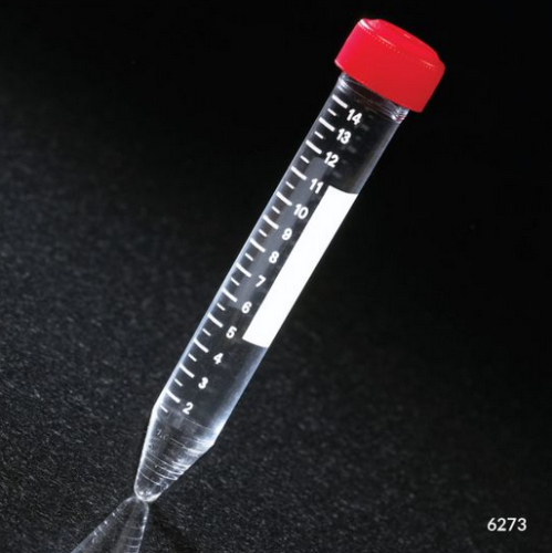 Centrifuge Tube, 15 mL, Attached Red Screw Cap, Acrylic, Printed Graduations, STERILE, 500/CS (10 Racks of 50), Globe Scientific, 6273