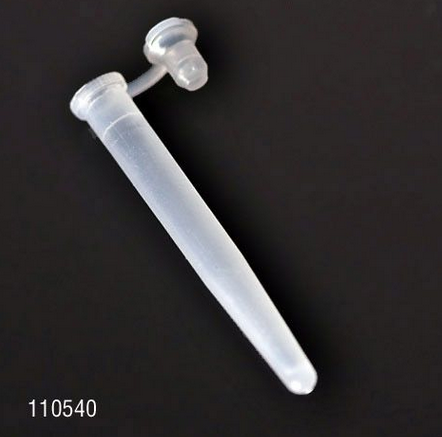 Microcentrifuge Tube, 6 x 47 mm, 500 uL (0.5 mL), Low-Density Polyethylene, Attached Plug Cap, Non-Sterile, 18000/CS, Globe Scientific, 110540