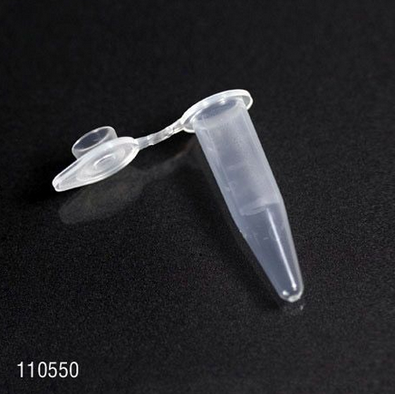 Microcentrifuge Tube, 0.6 mL, Polypropylene, Attached Flat Top Cap, Graduated, Non-Sterile, 1000/PK, Globe Scientific, 111550