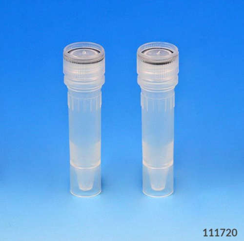 Microtube, 1.5 mL, Self-Standing, Attached Screw Cap for Color Insert, with O-Ring, STERILE, Polypropylene, 1000/CS (2 Bags of 500), Globe Scientific, 111720