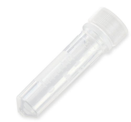 Microtube, 2.0 mL, Attached Screw Cap for Color Insert, with O-Ring, STERILE, Polypropylene, 1000/CS (2 Bags of 500), Globe Scientific, 111730