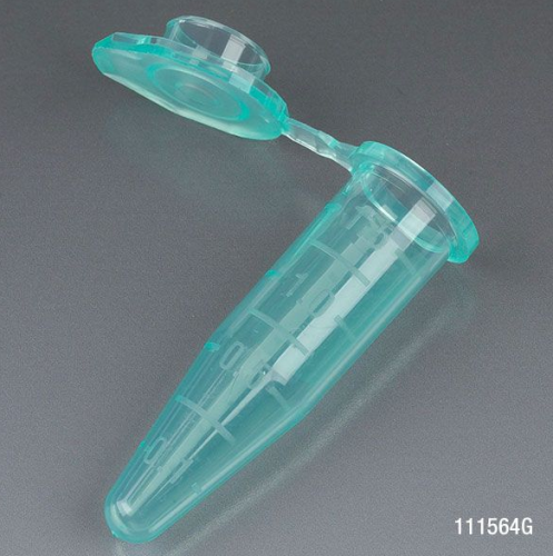 Microcentrifuge Tube, 0.5 mL, Polypropylene, Attached Snap Cap, Graduated, Green, Certified, Stand Up Ziplock Bag, Non-Sterile, 10000/CS, Globe Scientific, 111554G
