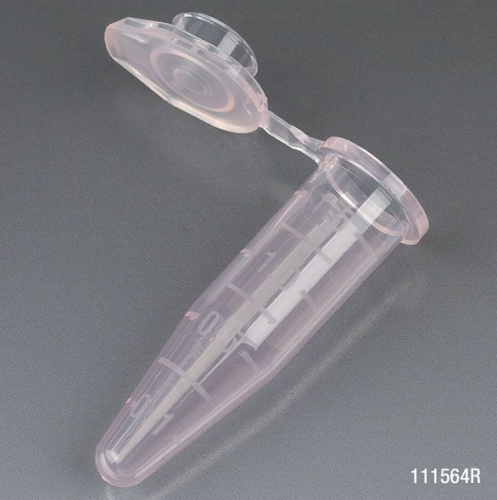 Microcentrifuge Tube, 0.5 mL, Polypropylene, Attached Snap Cap, Graduated, Red, Certified, Stand Up Zipper Closure Bag, Non-Sterile, 10000/CS, Globe Scientific, 111554R