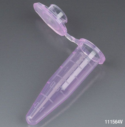 Microcentrifuge Tube, 0.5 mL, Polypropylene, Attached Snap Cap, Graduated, Violet, Certified, Stand Up Zipper Closure Bag, Non-Sterile, 10000/CS, Globe Scientific, 111554V