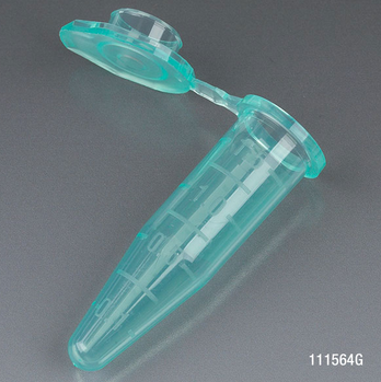 Microcentrifuge Tube, 1.5 mL, Polypropylene, Attached Snap Cap, Graduated, Green, Certified, Stand Up Zipper Closure Bag, Non-Sterile, 10000/CS, Globe Scientific, 111564G