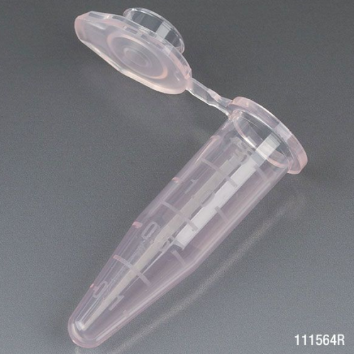 Microcentrifuge Tube, 1.5 mL, Polypropylene, Attached Snap Cap, Graduated, Red, Certified, Stand Up Zipper Closure Bag, Non-Sterile, 10000/CS, Globe Scientific, 111564R