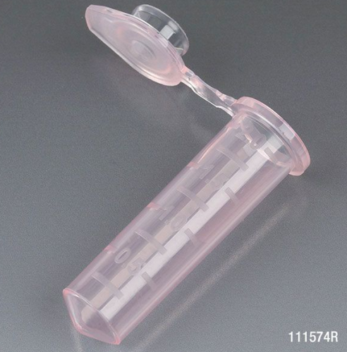 Microcentrifuge Tube, 2.0 mL, Polypropylene, Attached Snap Cap, Graduated, Red, Certified, Stand Up Zipper Closure Bag, Non-Sterile, 5000/CS, Globe Scientific, 111574R