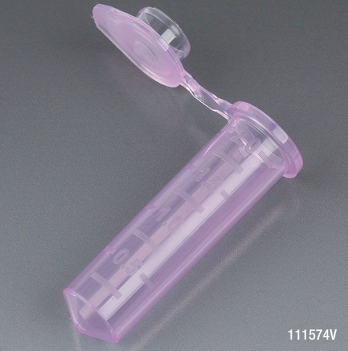 Microcentrifuge Tube, 2.0 mL, Polypropylene, Attached Snap Cap, Graduated, Violet, Certified, Stand Up Zipper Closure Bag, Non-Sterile, 5000/CS, Globe Scientific, 111574V