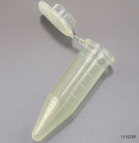 Diamond Midi Centrifuge Tube, 5.0 mL, Polypropylene, Attached Snap Cap, Graduated, Yellow, Non-Sterile, 2000/CS (10 Boxes of 4 Bags of 50), Globe Scientific, 111578Y