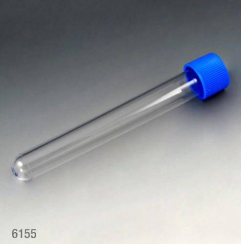 Test Tube with Separate Blue Screw Cap, 16 x 120 mm, 15 mL, Polystyrene, 1000/CS (8 Bags of 125), Globe Scientific, 6155