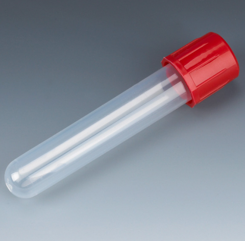 Test Tube with Attached Red Screw Cap, 12 x 75 mm (5 mL), Polypropylene, Non-Sterile, 1000/CS (4 Bags of 250), Globe Scientific, 6148R